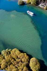 Birds eye view of clear Lake Wakatipu waters.