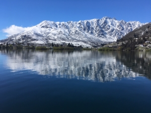 Queenstown water reflections of Remarkables Mountain
